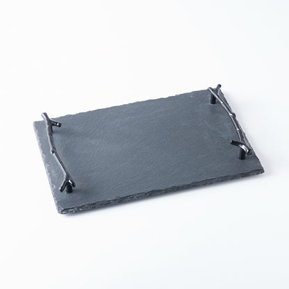 Black Slate Branch Handle Tray