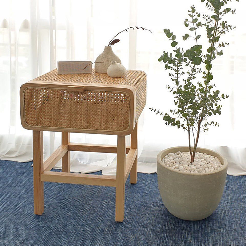 Drawer Rattan Side Table