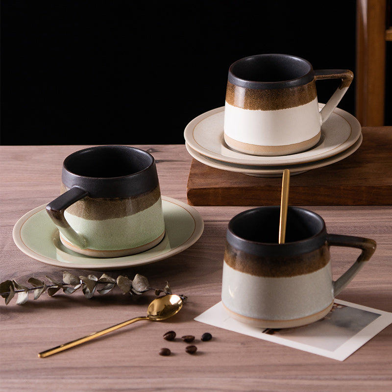 Japanese Stoneware Coffee Cup and Saucer Set