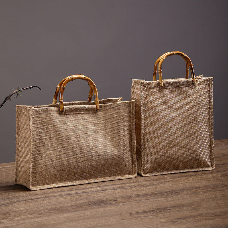 Bamboo Handles Linen Gift Bag