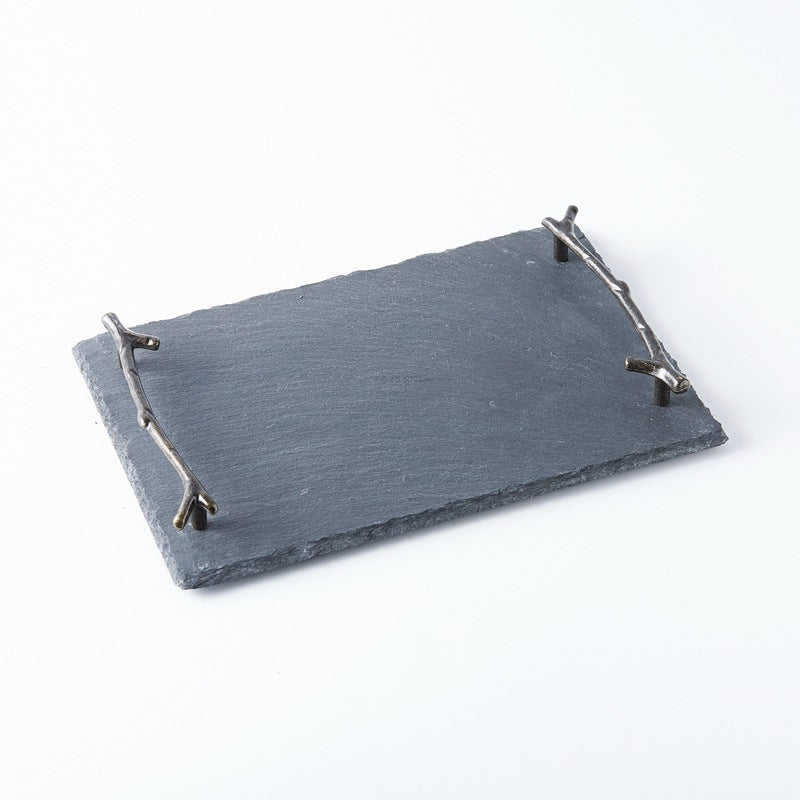 Black Slate Branch Handle Tray